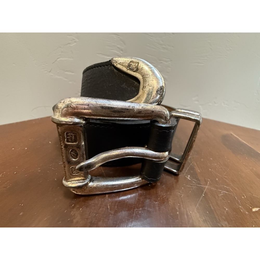 Streets Ahead Black Italian Leather Belt Womens 3 Panel Silver Ranger Buckle Set